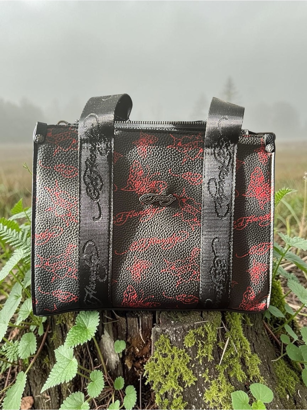 Ed Hardy Black & Red Signature Satchel